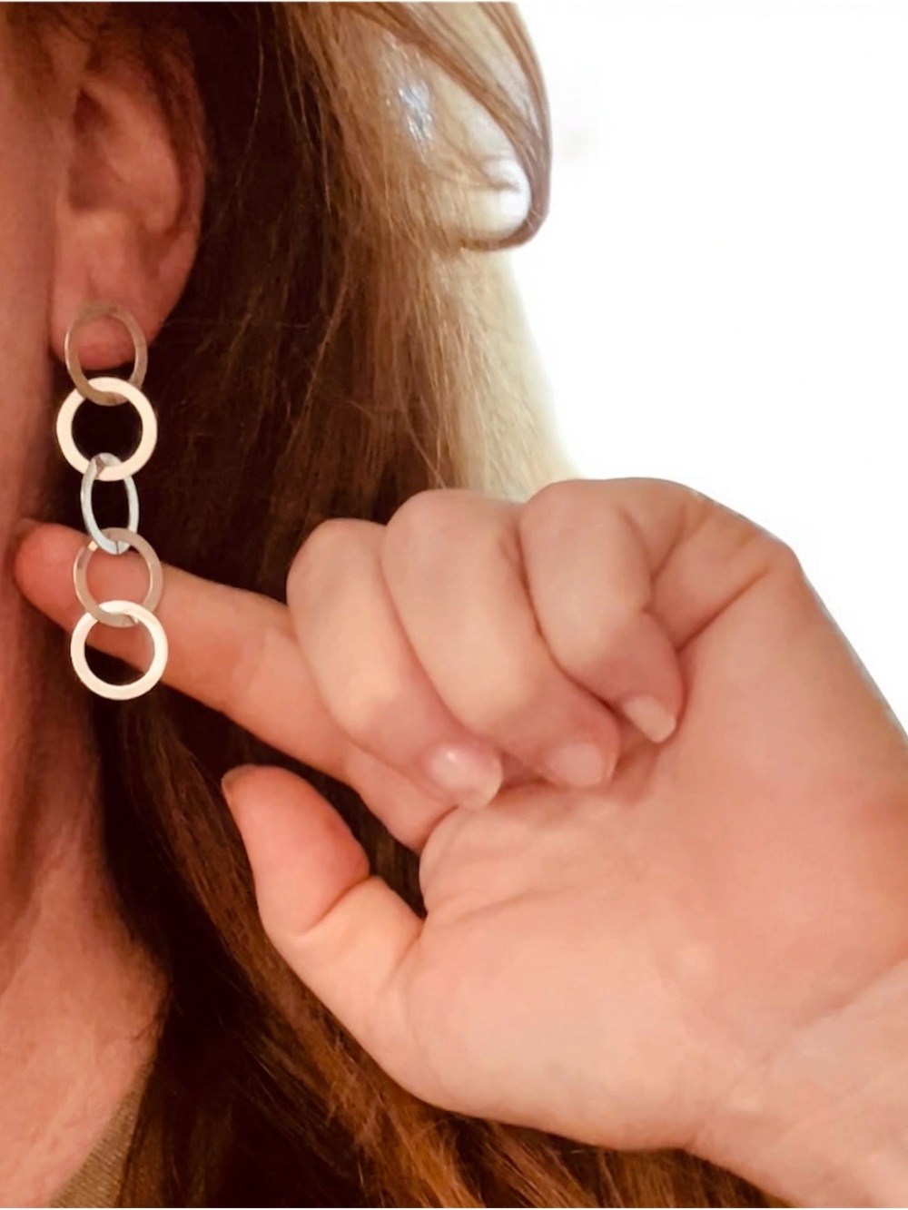 Susan Silver 925 Sterling Silver Circle Link Drop Earrings Designer Fine